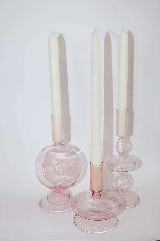 Pink glass candle holder 