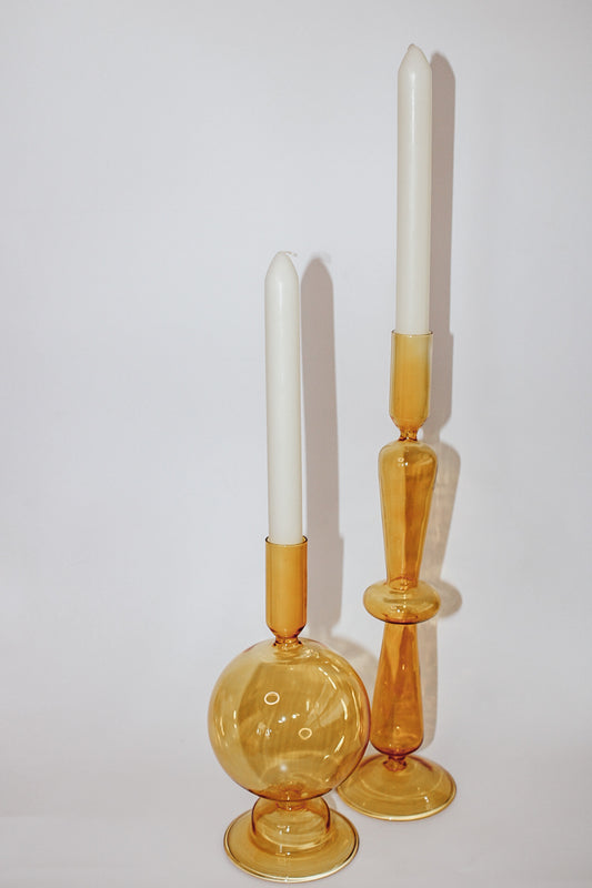 Orange glass candle holder